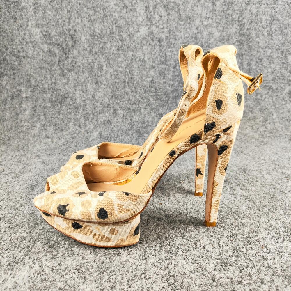 Zara Basic Sandals Womens Size 8 Beige Leopard Platform Ankle Strap Peep Toe